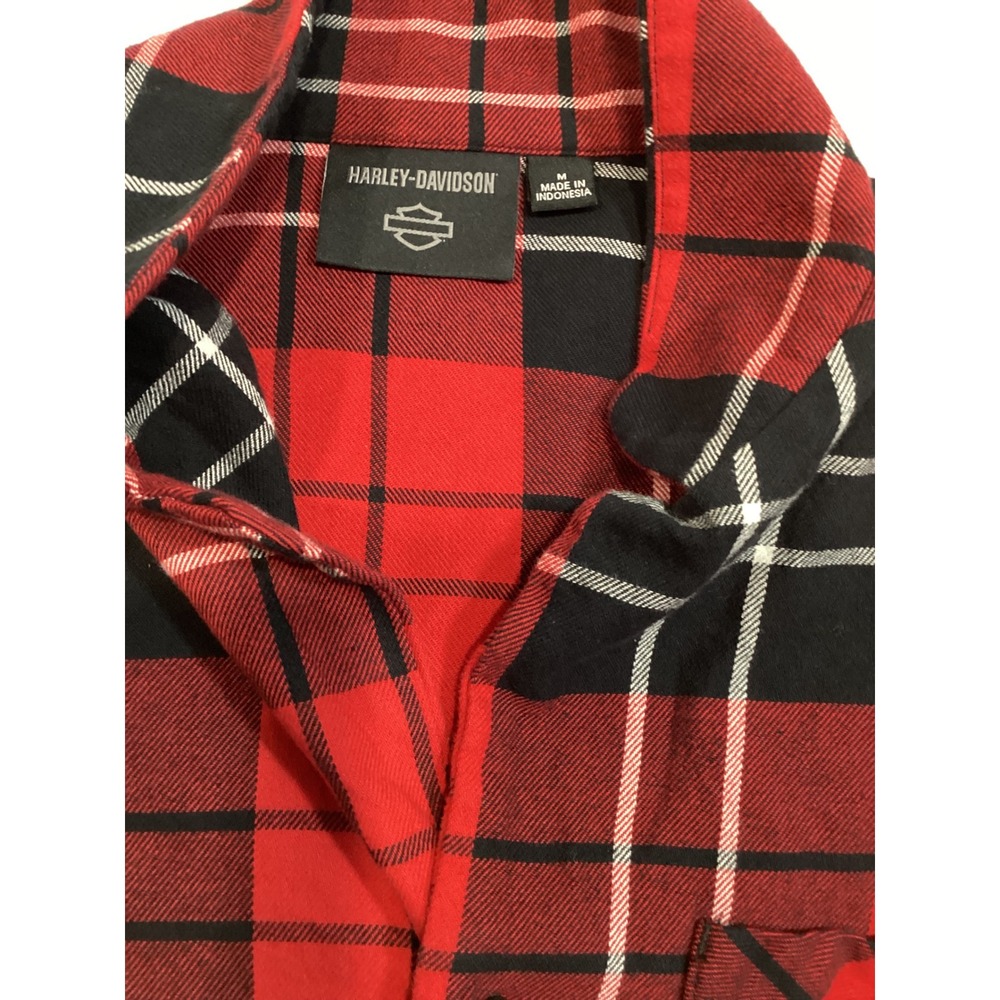 Harley-Davidson Mens Plaid Flannel Button Down Sleep Wear Top Logo Size Medium - Picture 3 of 7